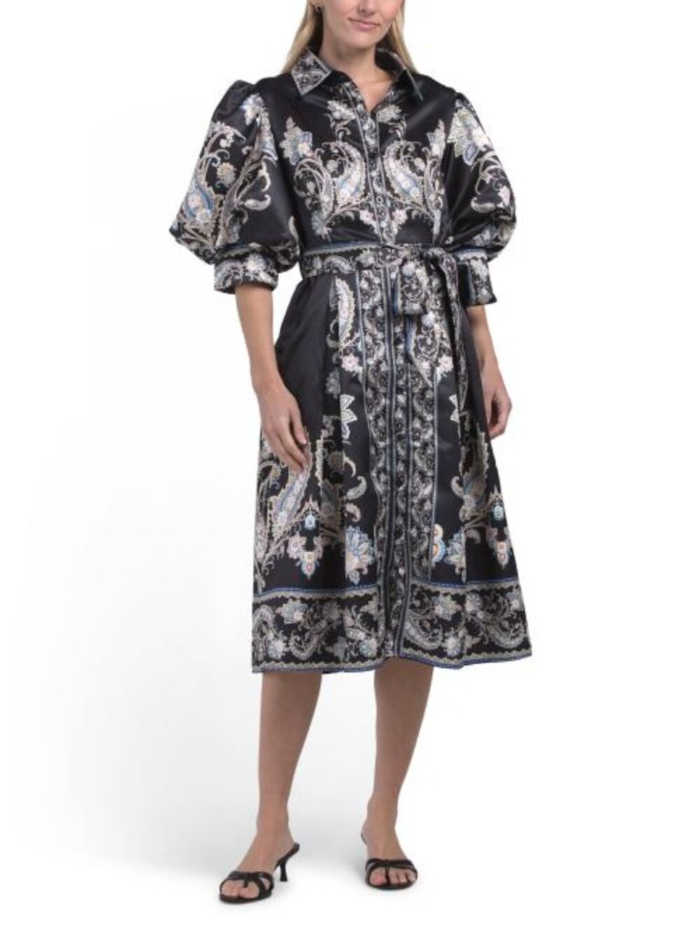 NANCY YANG Button Down Printed Midi Dress